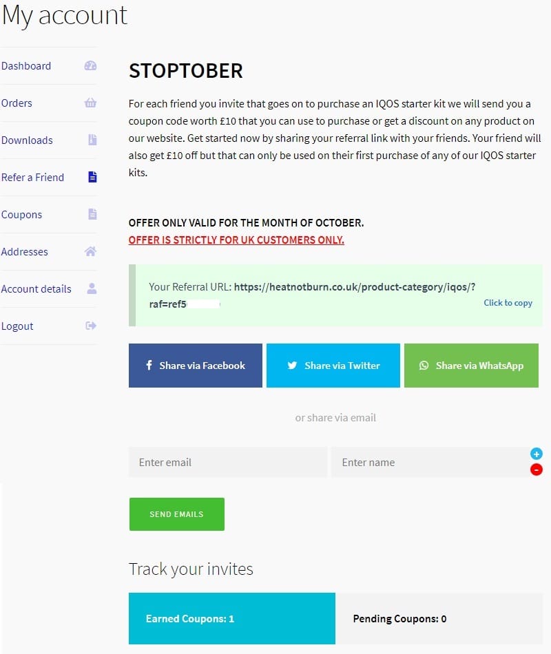 STOPTOBER MY ACCOUNT AREA