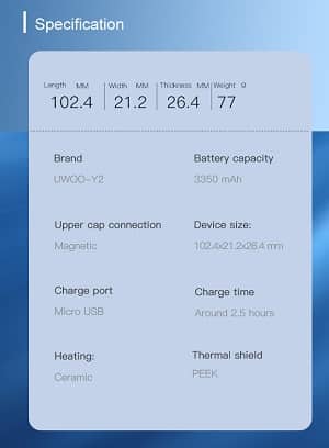 UWOO Y2 specifications